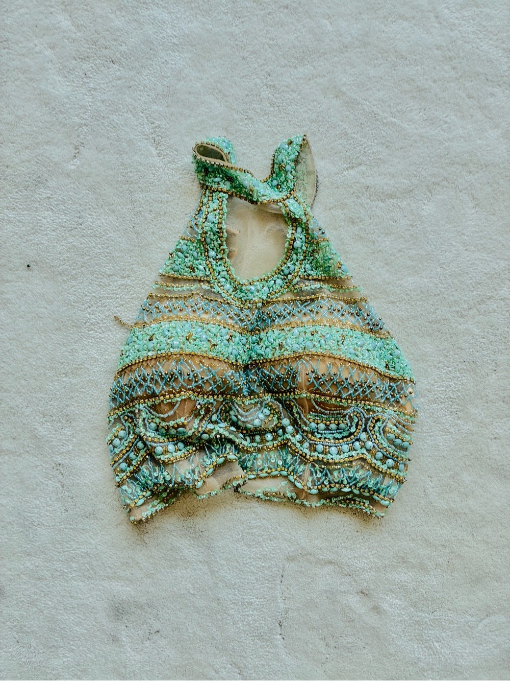 Embellished Mint Beaded Halter Crop Top